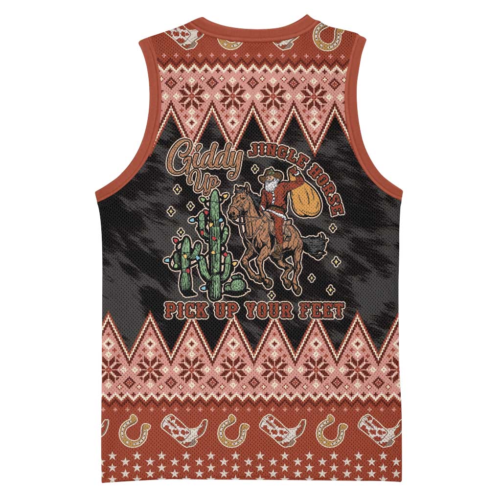Howdy Christmas Cowboy Santa Basketball Jersey Giddy Up Jingle Horse Pick Up Your Feet - Wonder Print Shop