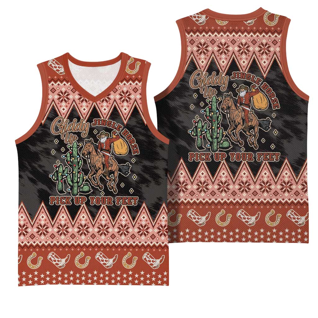 Howdy Christmas Cowboy Santa Basketball Jersey Giddy Up Jingle Horse Pick Up Your Feet - Wonder Print Shop