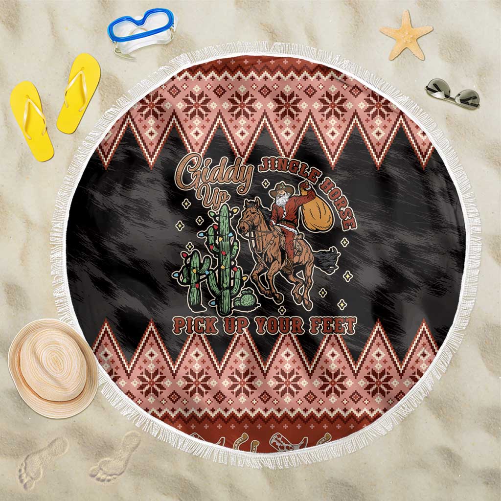 Howdy Christmas Cowboy Santa Beach Blanket Giddy Up Jingle Horse Pick Up Your Feet - Wonder Print Shop