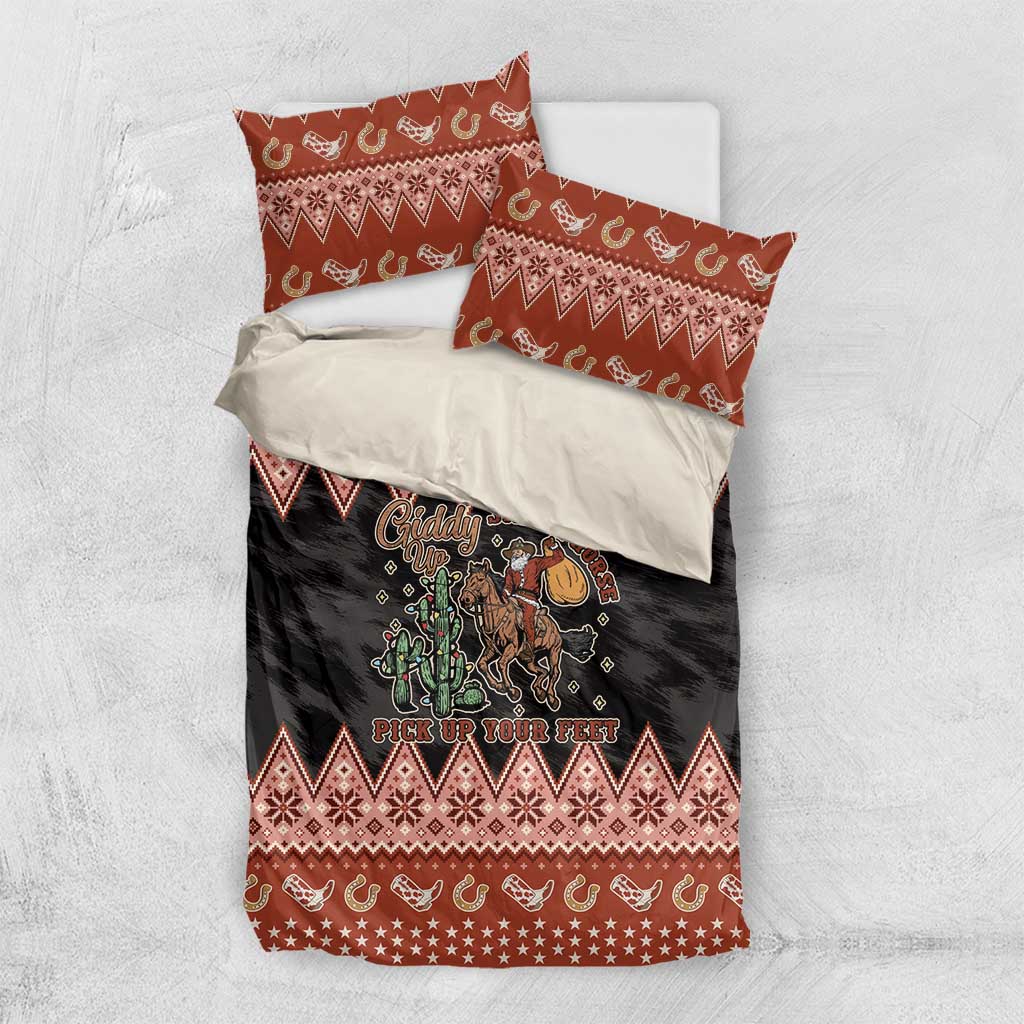 Howdy Christmas Cowboy Santa Bedding Set Giddy Up Jingle Horse Pick Up Your Feet - Wonder Print Shop