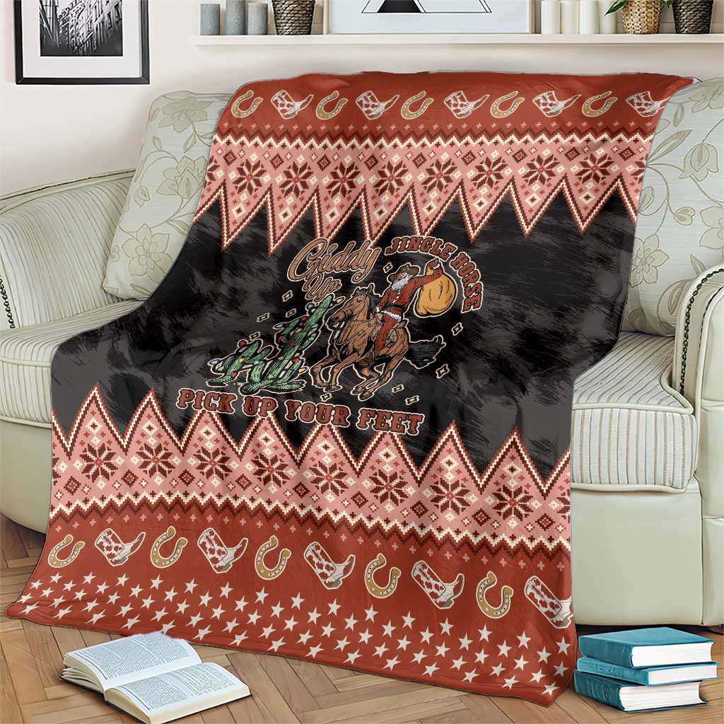 Howdy Christmas Cowboy Santa Blanket Giddy Up Jingle Horse Pick Up Your Feet - Wonder Print Shop