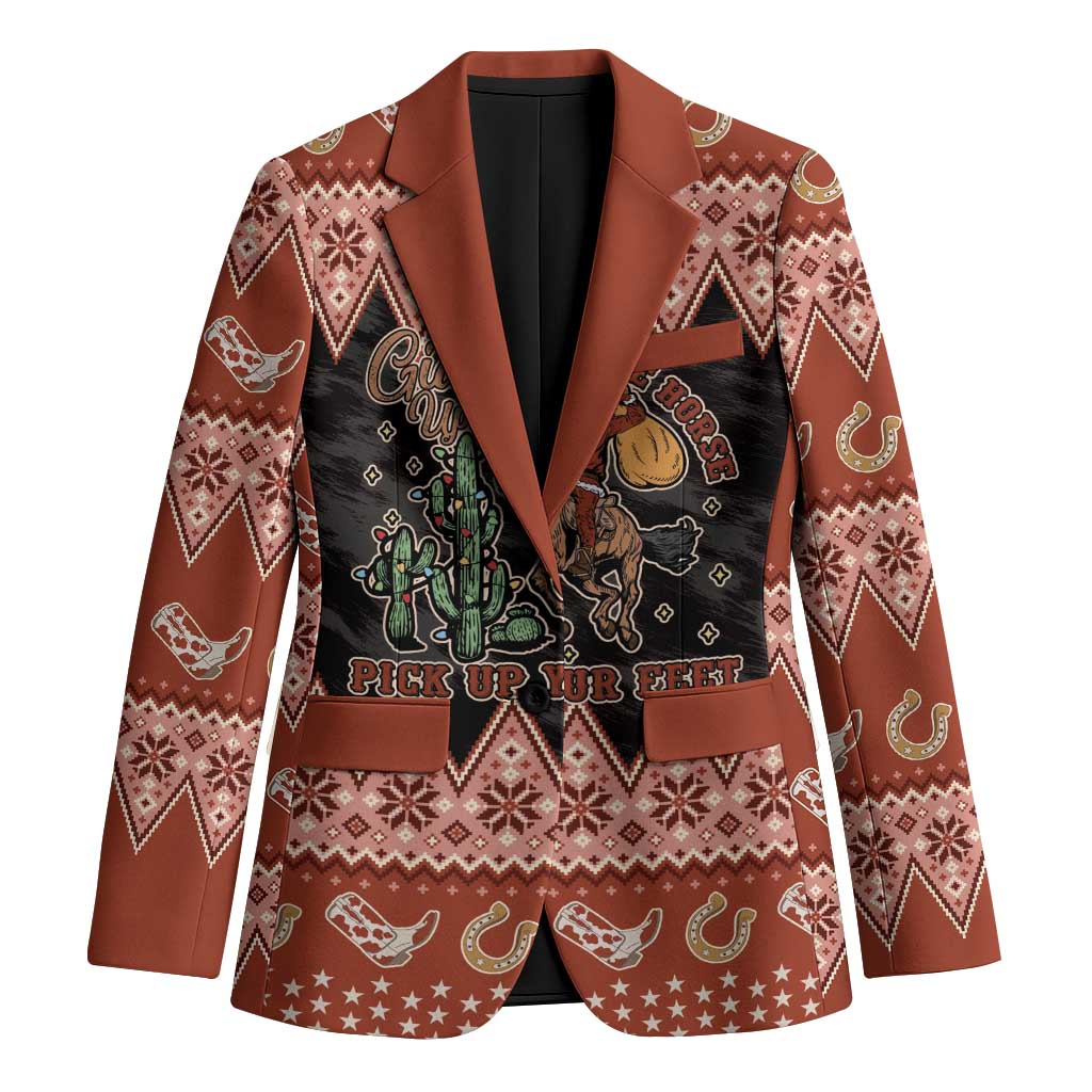 Howdy Christmas Cowboy Santa Blazer Giddy Up Jingle Horse Pick Up Your Feet - Wonder Print Shop