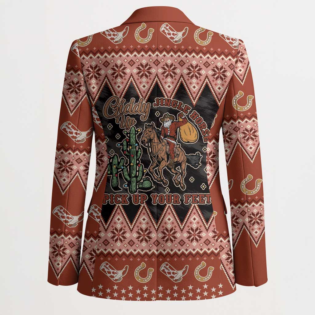 Howdy Christmas Cowboy Santa Blazer Giddy Up Jingle Horse Pick Up Your Feet - Wonder Print Shop