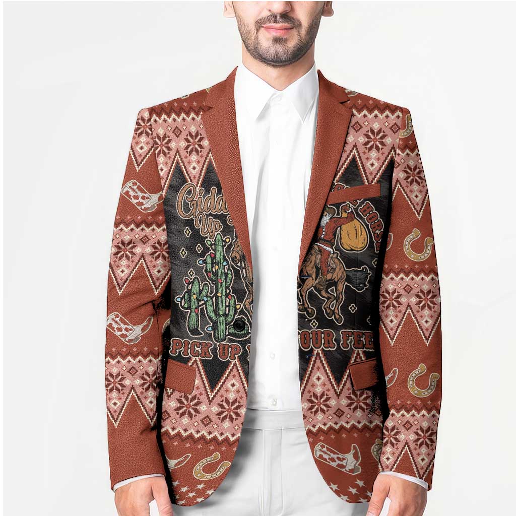Howdy Christmas Cowboy Santa Blazer Giddy Up Jingle Horse Pick Up Your Feet - Wonder Print Shop