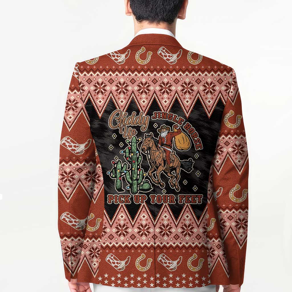 Howdy Christmas Cowboy Santa Blazer Giddy Up Jingle Horse Pick Up Your Feet - Wonder Print Shop