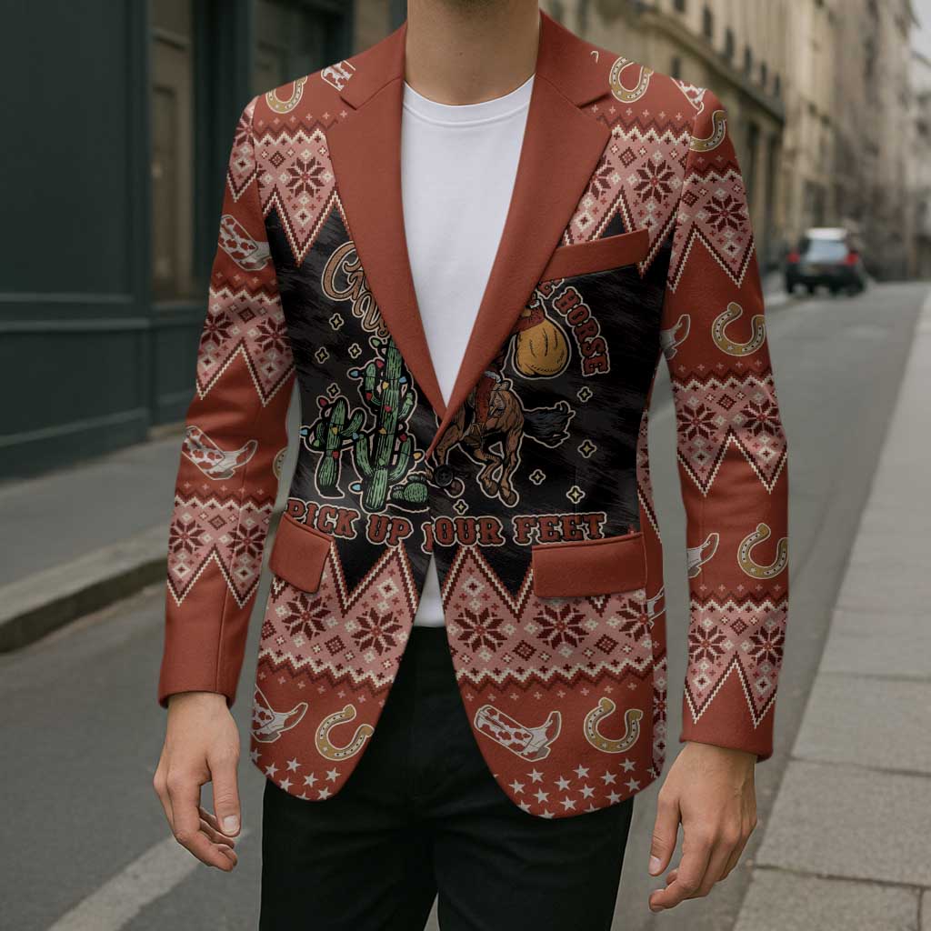 Howdy Christmas Cowboy Santa Blazer Giddy Up Jingle Horse Pick Up Your Feet - Wonder Print Shop