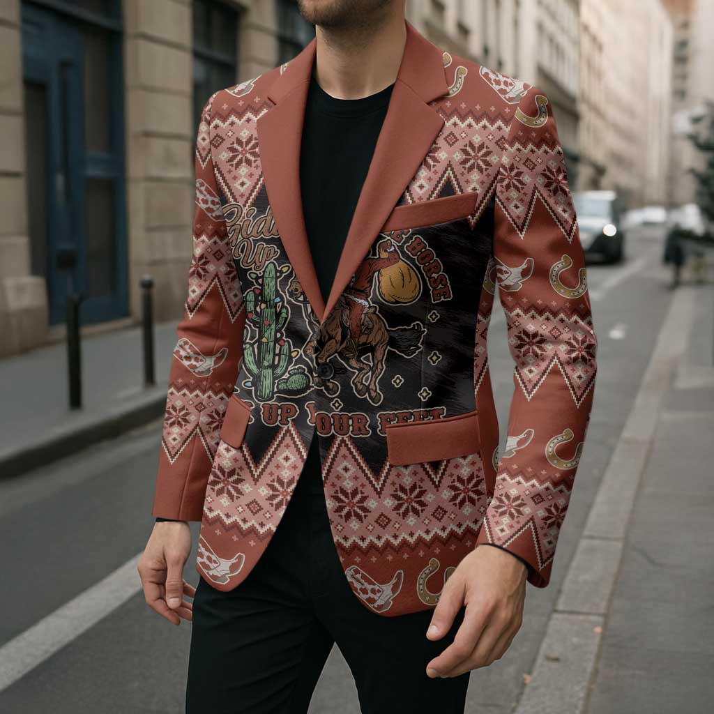 Howdy Christmas Cowboy Santa Blazer Giddy Up Jingle Horse Pick Up Your Feet - Wonder Print Shop