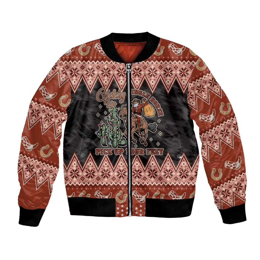 Howdy Christmas Cowboy Santa Bomber Jacket Giddy Up Jingle Horse Pick Up Your Feet - Wonder Print Shop