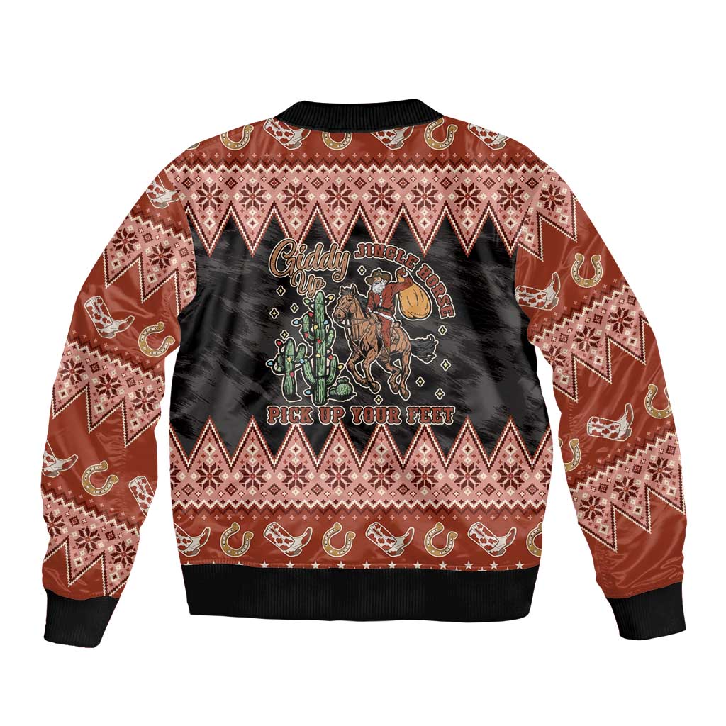 Howdy Christmas Cowboy Santa Bomber Jacket Giddy Up Jingle Horse Pick Up Your Feet - Wonder Print Shop