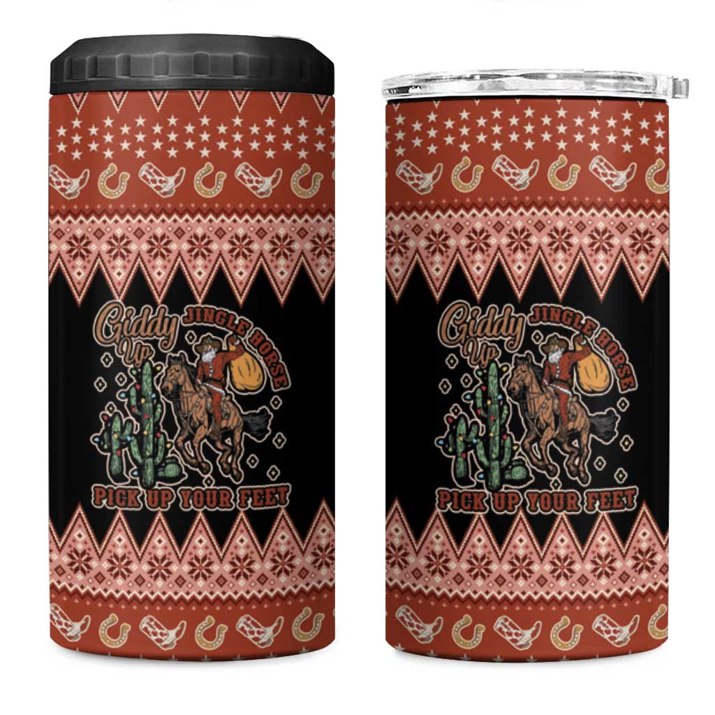 Howdy Christmas Cowboy Santa 4 in 1 Can Cooler Tumbler Giddy Up Jingle Horse Pick Up Your Feet - Wonder Print Shop