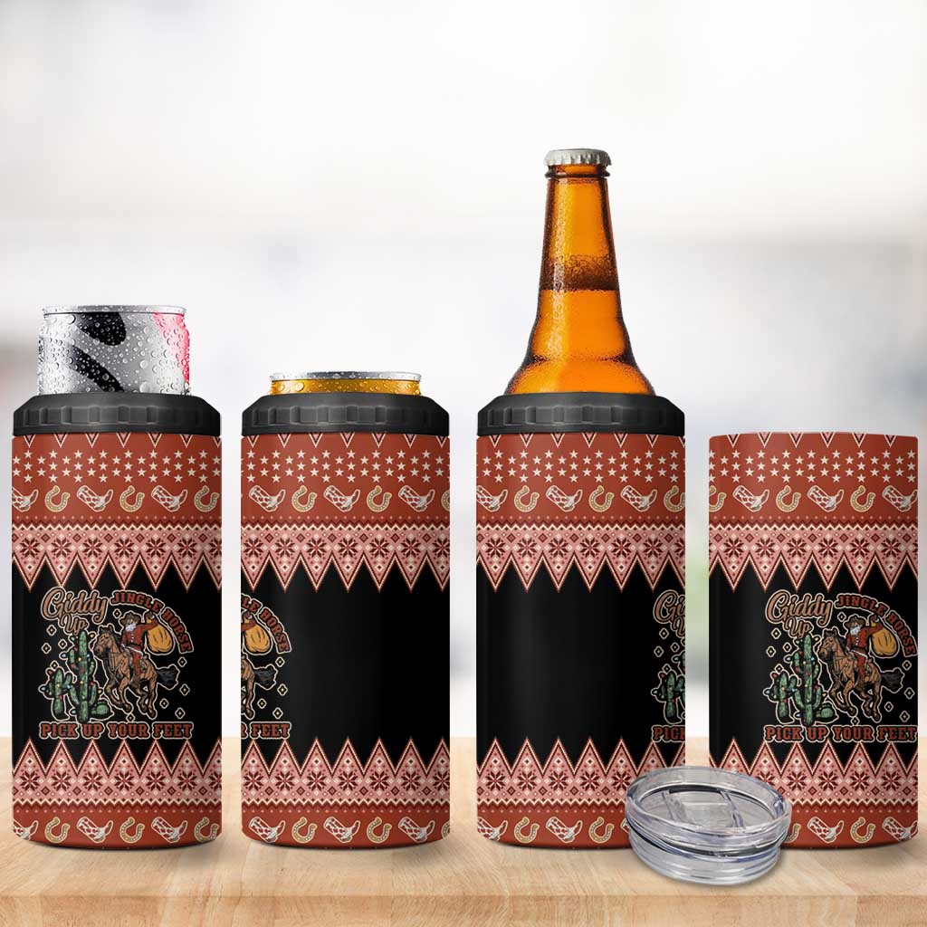 Howdy Christmas Cowboy Santa 4 in 1 Can Cooler Tumbler Giddy Up Jingle Horse Pick Up Your Feet - Wonder Print Shop