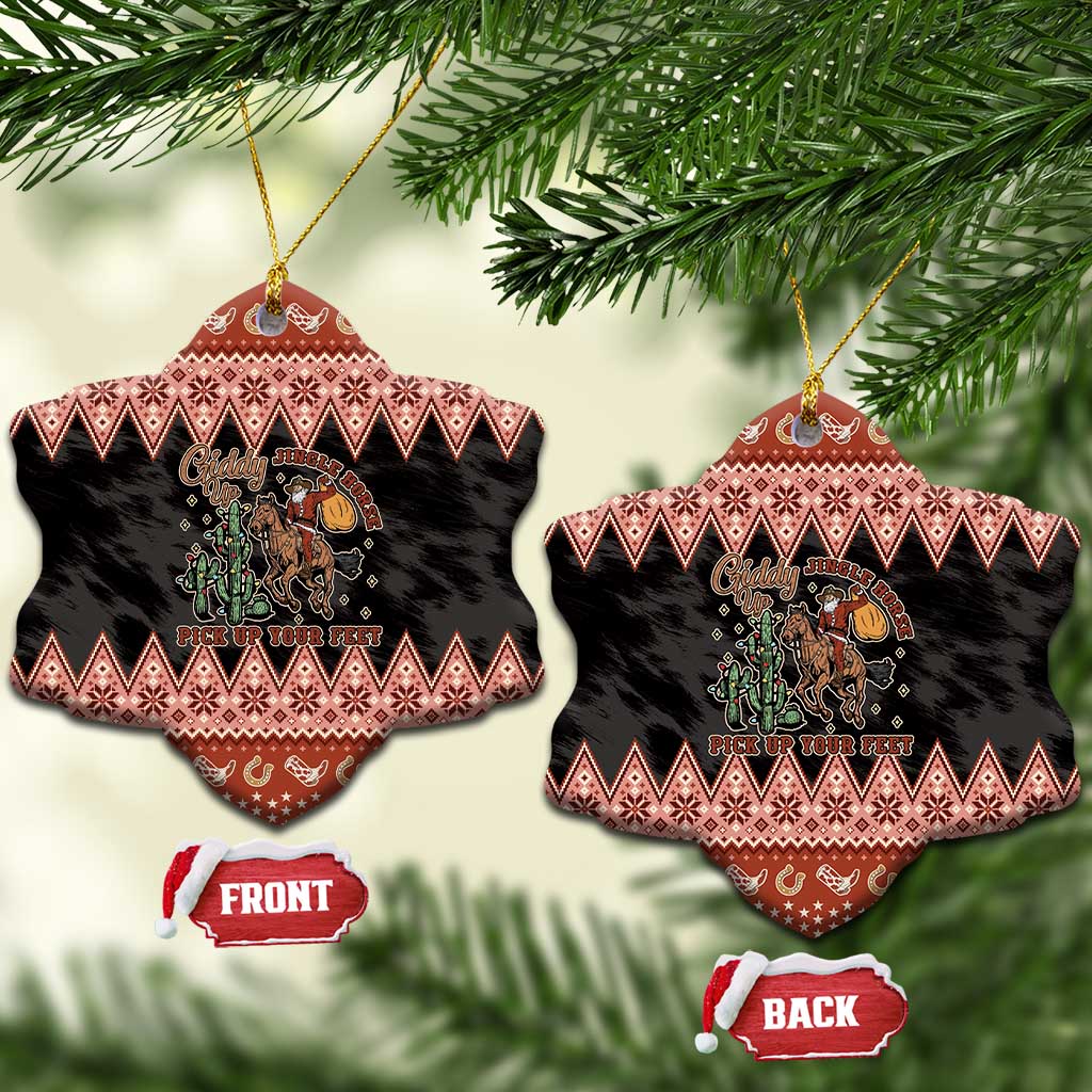 Howdy Christmas Cowboy Santa Ceramic Ornament Giddy Up Jingle Horse Pick Up Your Feet - Wonder Print Shop