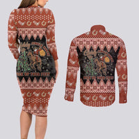 Howdy Christmas Cowboy Santa Couples Matching Long Sleeve Bodycon Dress and Long Sleeve Button Shirt Giddy Up Jingle Horse Pick Up Your Feet - Wonder Print Shop