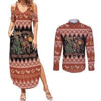 Howdy Christmas Cowboy Santa Couples Matching Summer Maxi Dress and Long Sleeve Button Shirt Giddy Up Jingle Horse Pick Up Your Feet - Wonder Print Shop