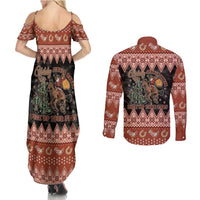 Howdy Christmas Cowboy Santa Couples Matching Summer Maxi Dress and Long Sleeve Button Shirt Giddy Up Jingle Horse Pick Up Your Feet - Wonder Print Shop