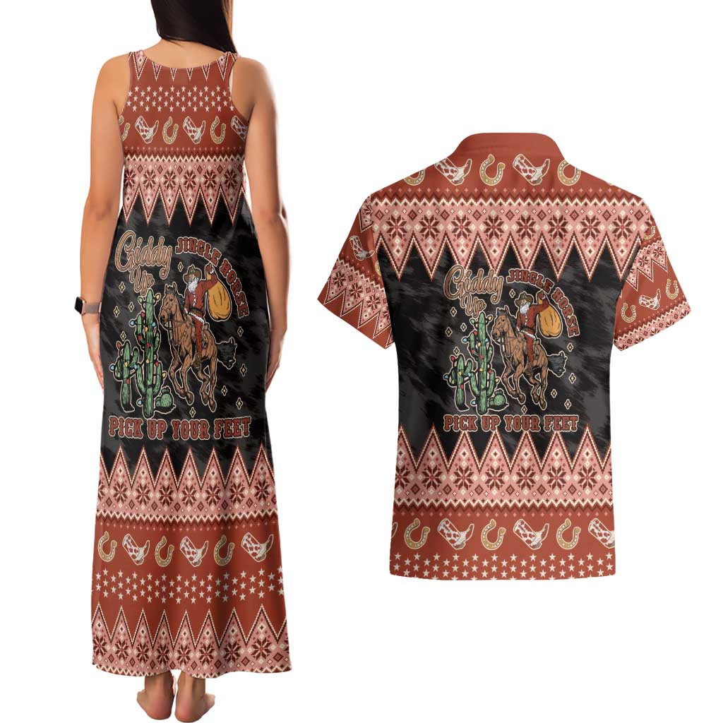 Howdy Christmas Cowboy Santa Couples Matching Tank Maxi Dress and Hawaiian Shirt Giddy Up Jingle Horse Pick Up Your Feet - Wonder Print Shop
