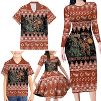 Howdy Christmas Cowboy Santa Family Matching Long Sleeve Bodycon Dress and Hawaiian Shirt Giddy Up Jingle Horse Pick Up Your Feet - Wonder Print Shop