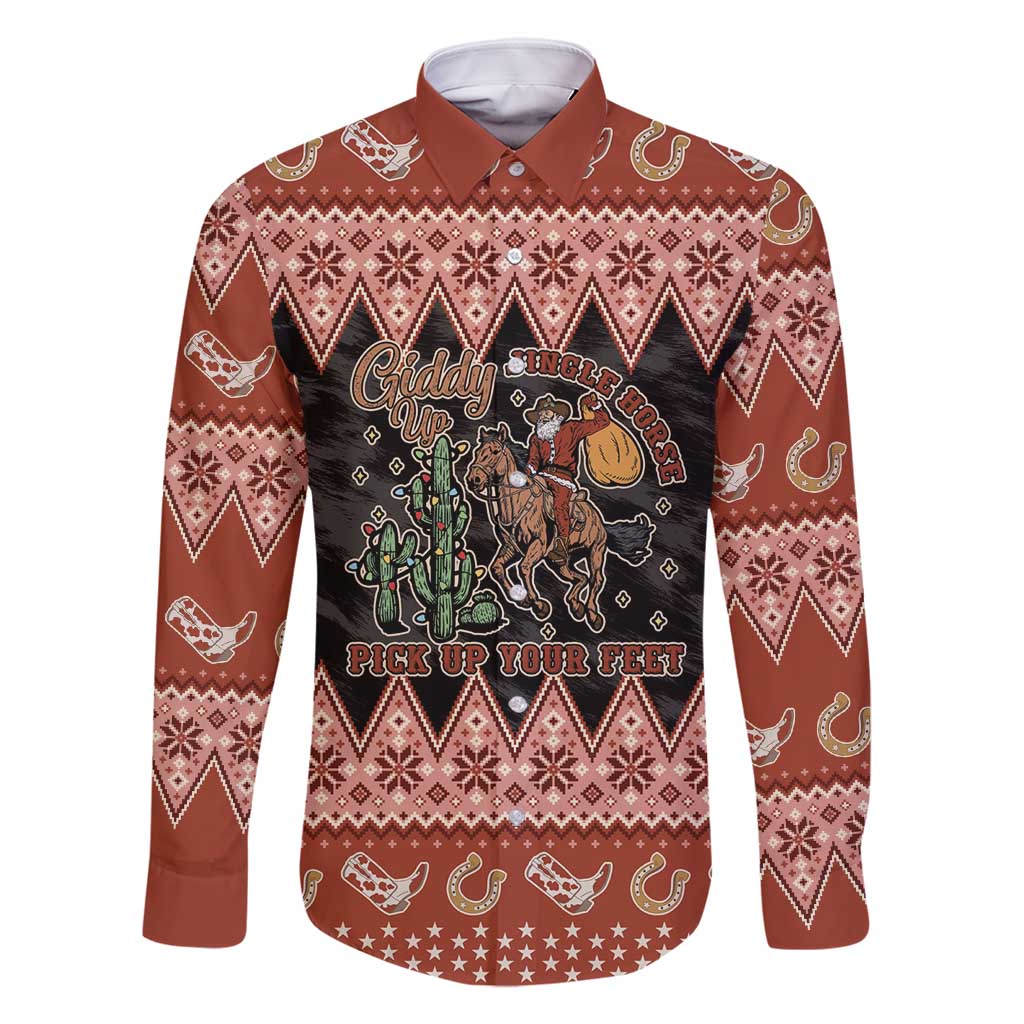 Howdy Christmas Cowboy Santa Family Matching Long Sleeve Bodycon Dress and Hawaiian Shirt Giddy Up Jingle Horse Pick Up Your Feet - Wonder Print Shop
