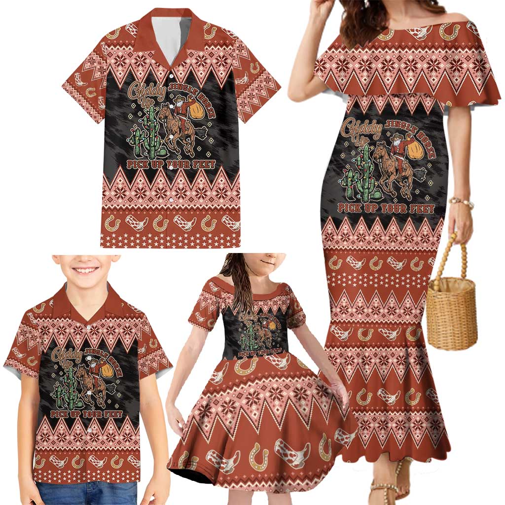 Howdy Christmas Cowboy Santa Family Matching Mermaid Dress and Hawaiian Shirt Giddy Up Jingle Horse Pick Up Your Feet - Wonder Print Shop