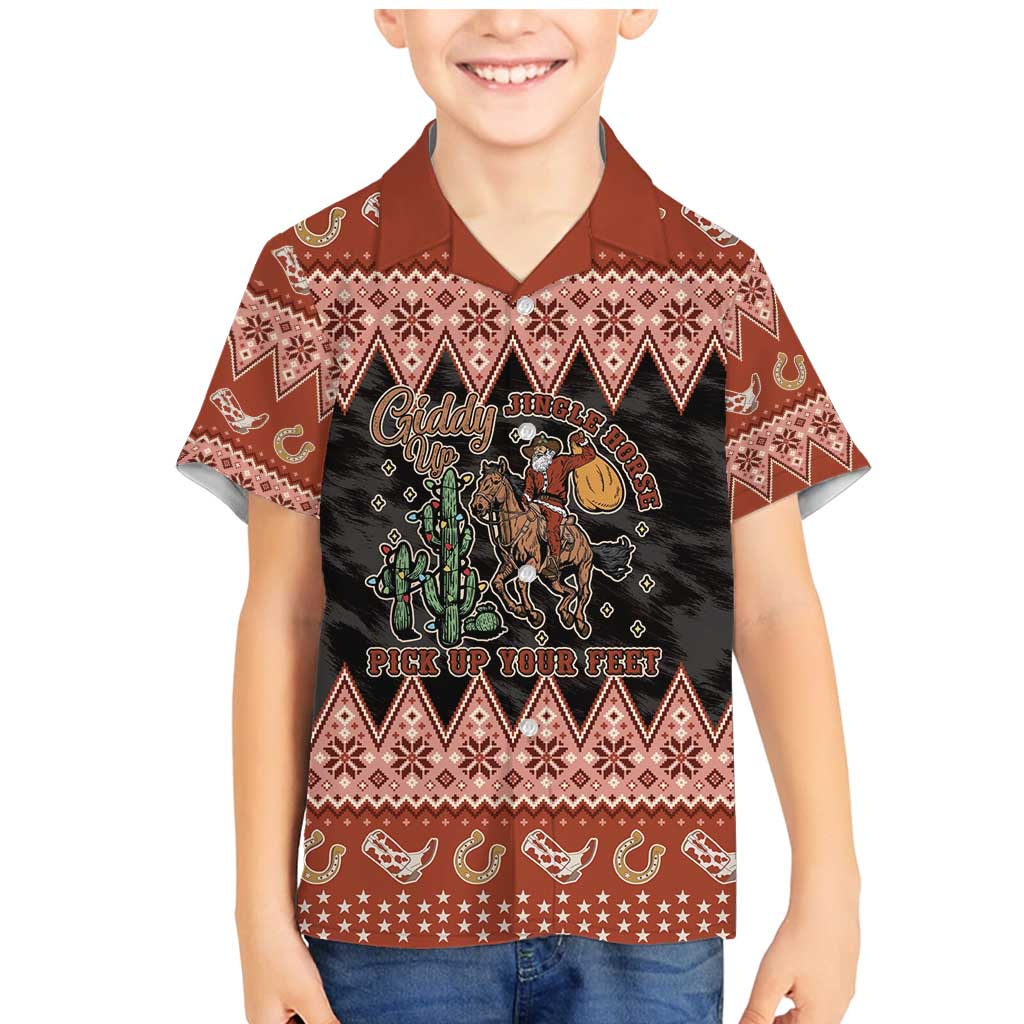 Howdy Christmas Cowboy Santa Family Matching Mermaid Dress and Hawaiian Shirt Giddy Up Jingle Horse Pick Up Your Feet - Wonder Print Shop