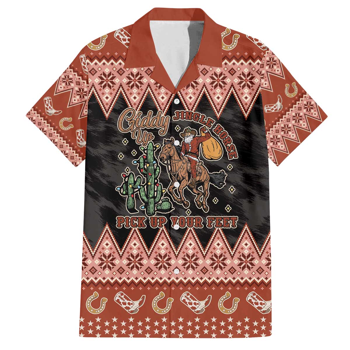 Howdy Christmas Cowboy Santa Family Matching Off The Shoulder Long Sleeve Dress and Hawaiian Shirt Giddy Up Jingle Horse Pick Up Your Feet - Wonder Print Shop