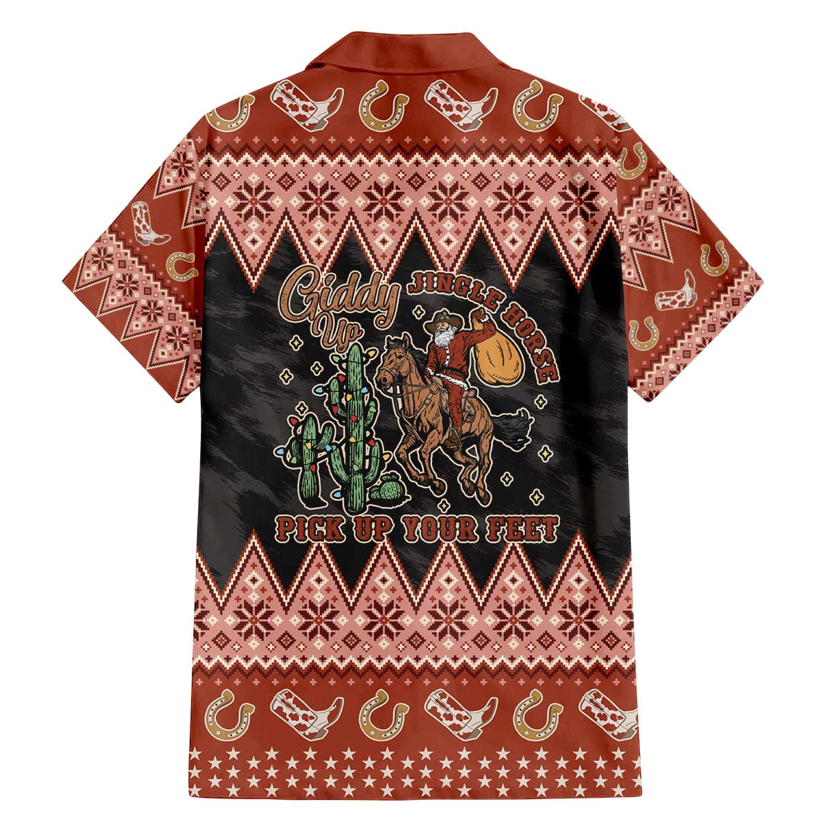 Howdy Christmas Cowboy Santa Family Matching Off The Shoulder Long Sleeve Dress and Hawaiian Shirt Giddy Up Jingle Horse Pick Up Your Feet - Wonder Print Shop