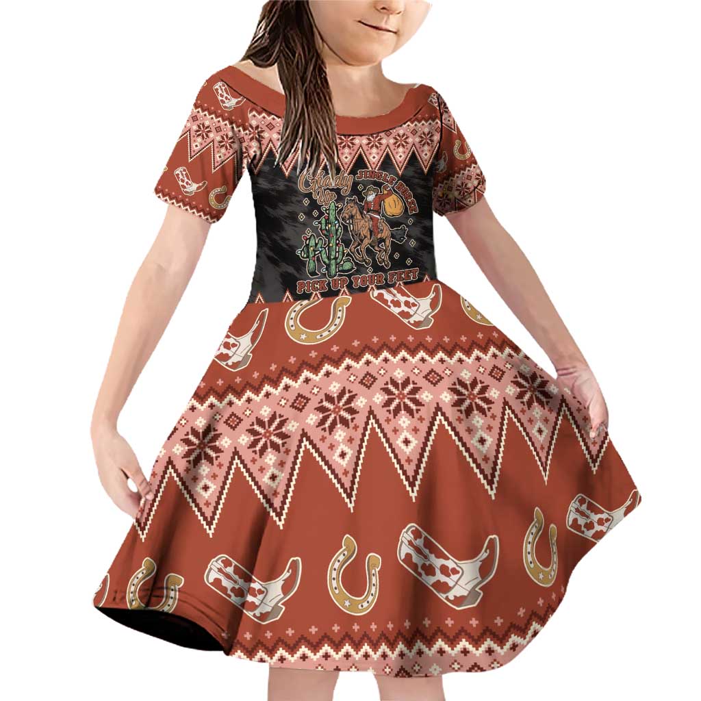 Howdy Christmas Cowboy Santa Family Matching Off Shoulder Short Dress and Hawaiian Shirt Giddy Up Jingle Horse Pick Up Your Feet - Wonder Print Shop