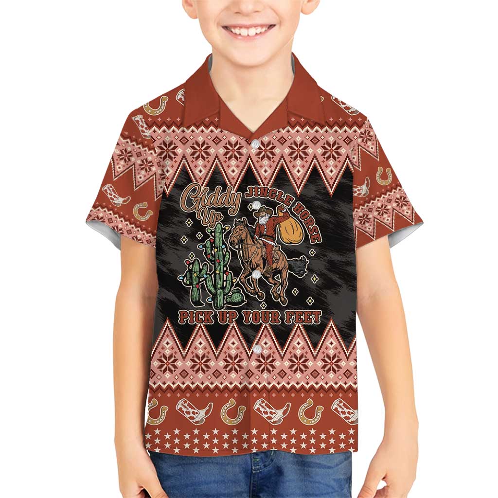 Howdy Christmas Cowboy Santa Family Matching Off Shoulder Short Dress and Hawaiian Shirt Giddy Up Jingle Horse Pick Up Your Feet - Wonder Print Shop