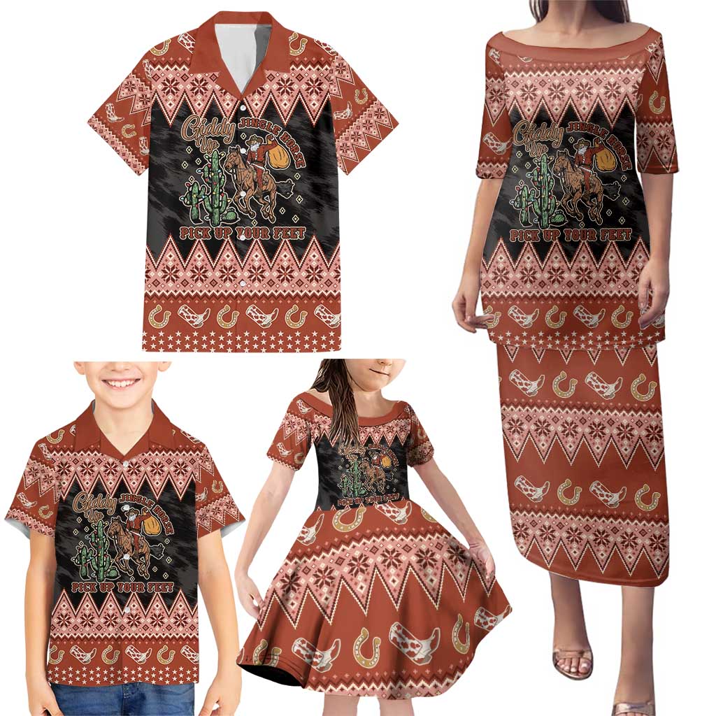 Howdy Christmas Cowboy Santa Family Matching Puletasi and Hawaiian Shirt Giddy Up Jingle Horse Pick Up Your Feet - Wonder Print Shop
