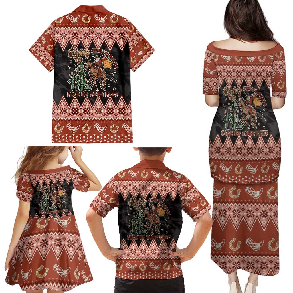 Howdy Christmas Cowboy Santa Family Matching Puletasi and Hawaiian Shirt Giddy Up Jingle Horse Pick Up Your Feet - Wonder Print Shop