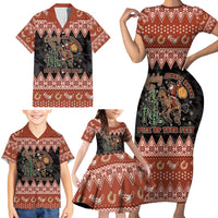Howdy Christmas Cowboy Santa Family Matching Short Sleeve Bodycon Dress and Hawaiian Shirt Giddy Up Jingle Horse Pick Up Your Feet - Wonder Print Shop