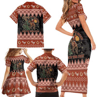 Howdy Christmas Cowboy Santa Family Matching Short Sleeve Bodycon Dress and Hawaiian Shirt Giddy Up Jingle Horse Pick Up Your Feet - Wonder Print Shop