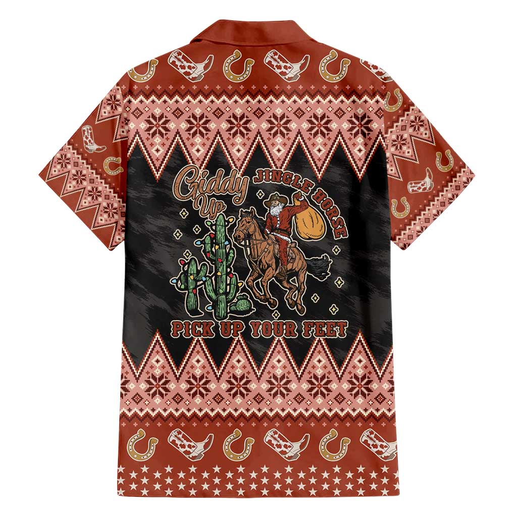 Howdy Christmas Cowboy Santa Family Matching Short Sleeve Bodycon Dress and Hawaiian Shirt Giddy Up Jingle Horse Pick Up Your Feet - Wonder Print Shop