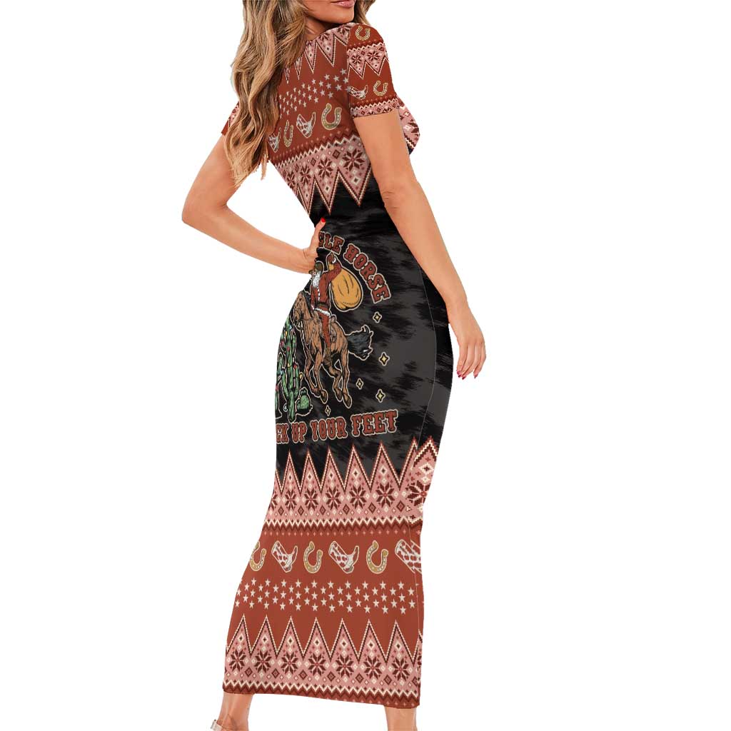 Howdy Christmas Cowboy Santa Family Matching Short Sleeve Bodycon Dress and Hawaiian Shirt Giddy Up Jingle Horse Pick Up Your Feet - Wonder Print Shop