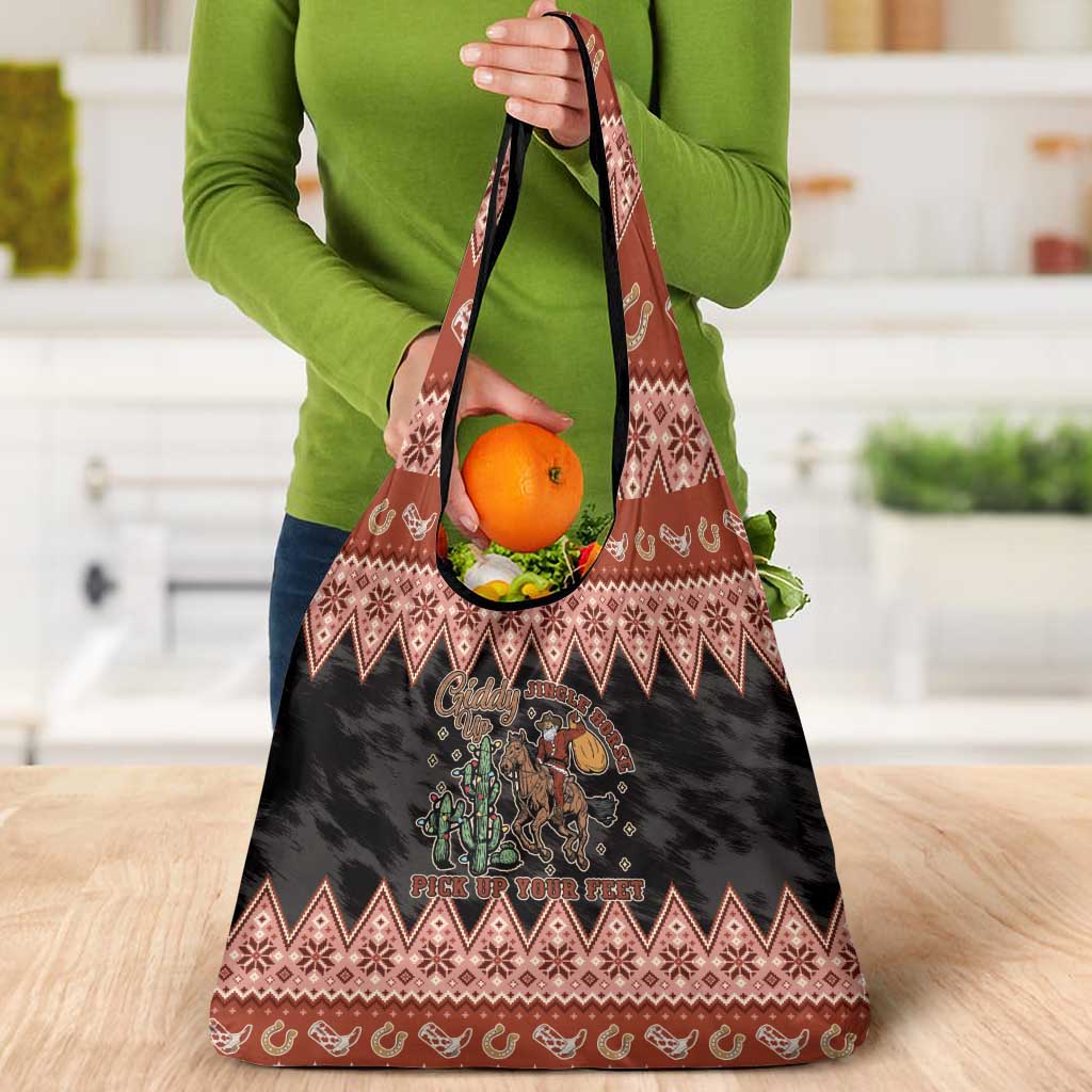 Howdy Christmas Cowboy Santa Grocery Bag Giddy Up Jingle Horse Pick Up Your Feet - Wonder Print Shop