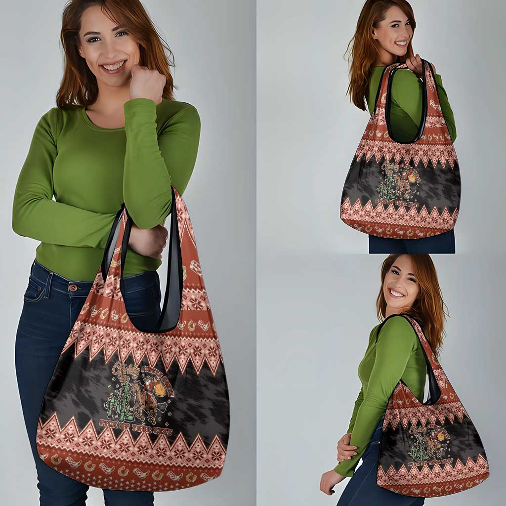 Howdy Christmas Cowboy Santa Grocery Bag Giddy Up Jingle Horse Pick Up Your Feet - Wonder Print Shop