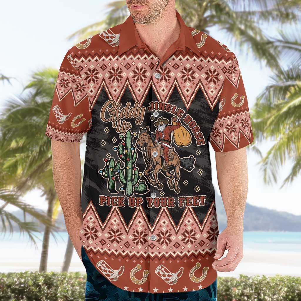 Howdy Christmas Cowboy Santa Hawaiian Shirt Giddy Up Jingle Horse Pick Up Your Feet - Wonder Print Shop