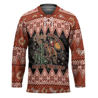 Howdy Christmas Cowboy Santa Hockey Jersey Giddy Up Jingle Horse Pick Up Your Feet - Wonder Print Shop