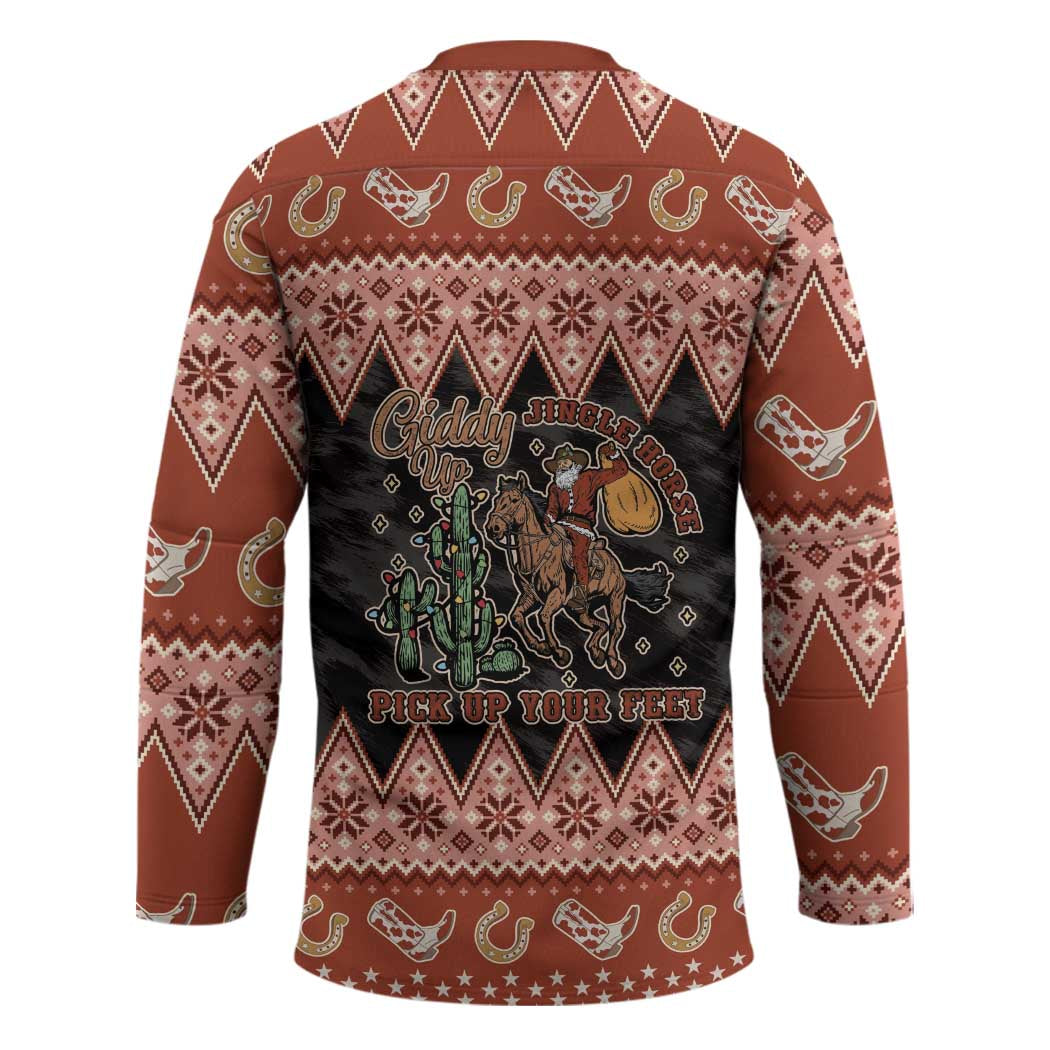 Howdy Christmas Cowboy Santa Hockey Jersey Giddy Up Jingle Horse Pick Up Your Feet - Wonder Print Shop