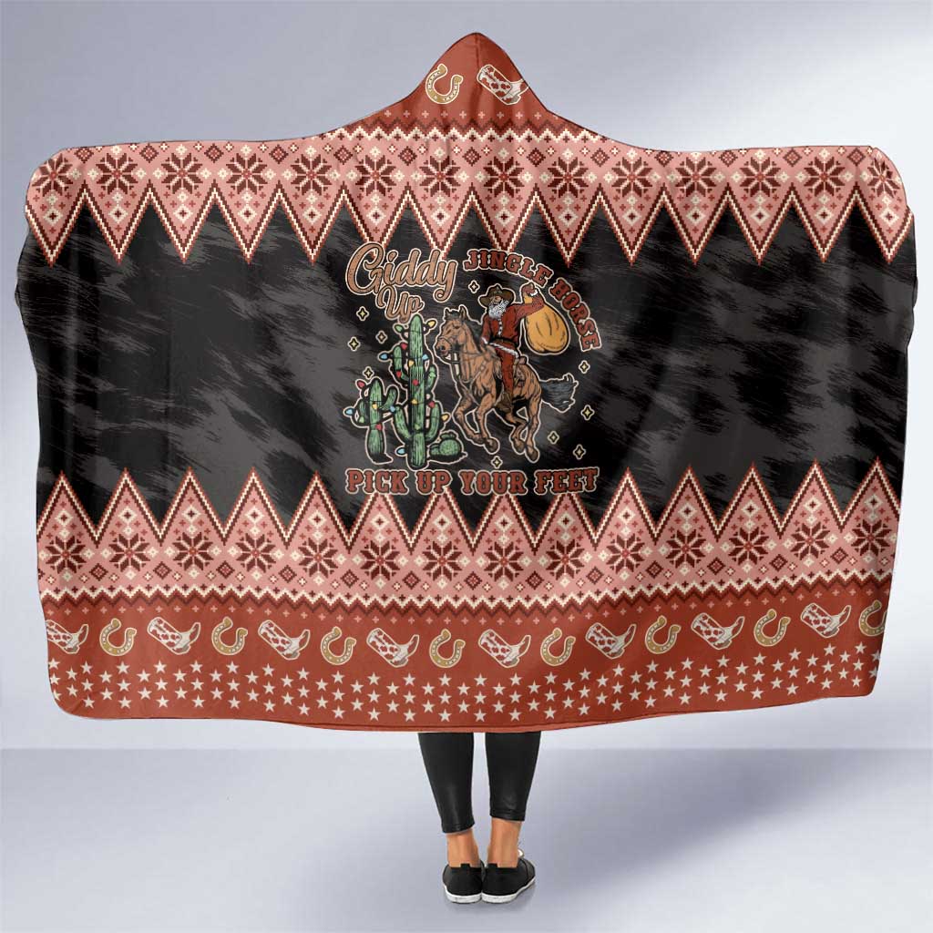 Howdy Christmas Cowboy Santa Hooded Blanket Giddy Up Jingle Horse Pick Up Your Feet - Wonder Print Shop