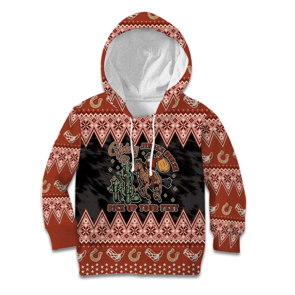 Howdy Christmas Cowboy Santa Kid Hoodie Giddy Up Jingle Horse Pick Up Your Feet - Wonder Print Shop