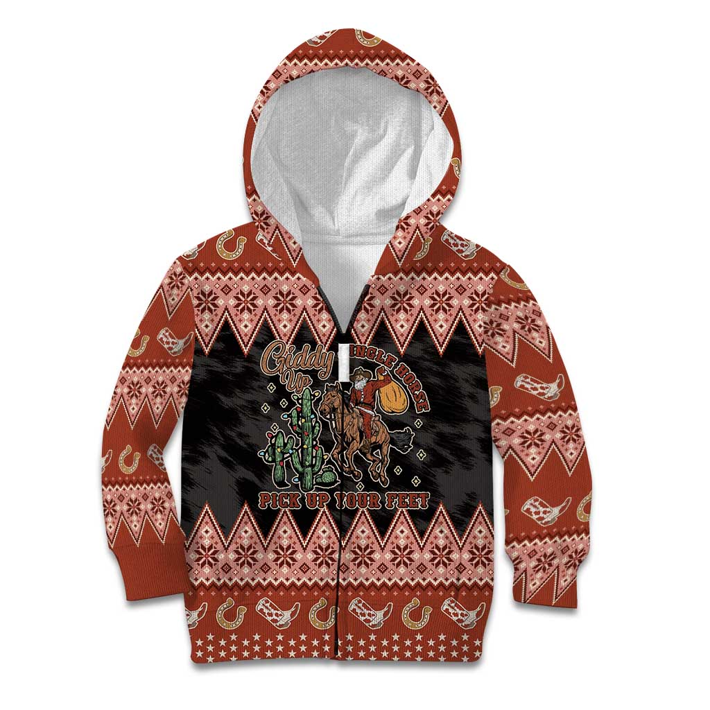 Howdy Christmas Cowboy Santa Kid Hoodie Giddy Up Jingle Horse Pick Up Your Feet - Wonder Print Shop