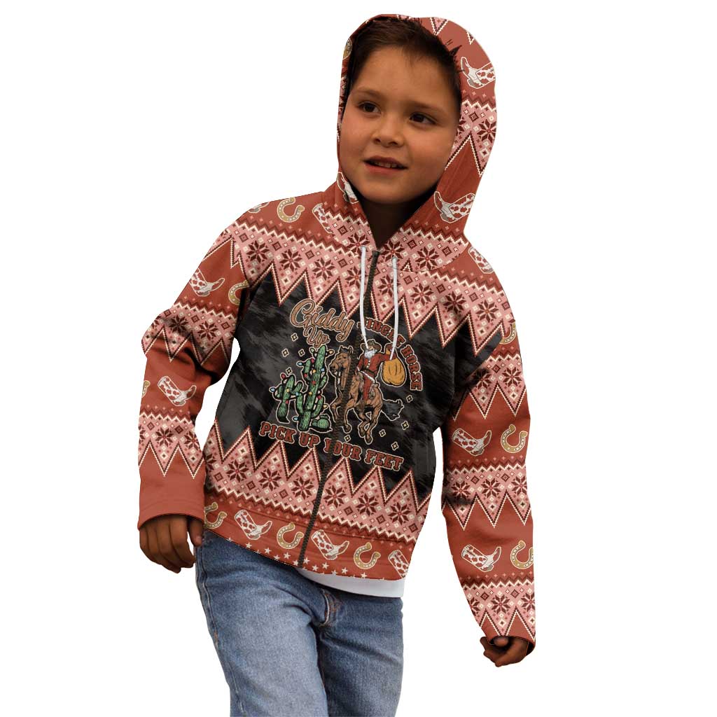 Howdy Christmas Cowboy Santa Kid Hoodie Giddy Up Jingle Horse Pick Up Your Feet - Wonder Print Shop