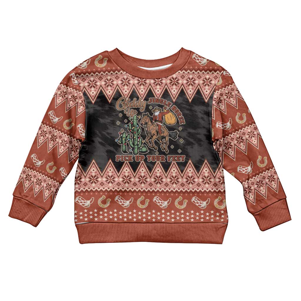 Howdy Christmas Cowboy Santa Kid Ugly Christmas Sweater Giddy Up Jingle Horse Pick Up Your Feet - Wonder Print Shop