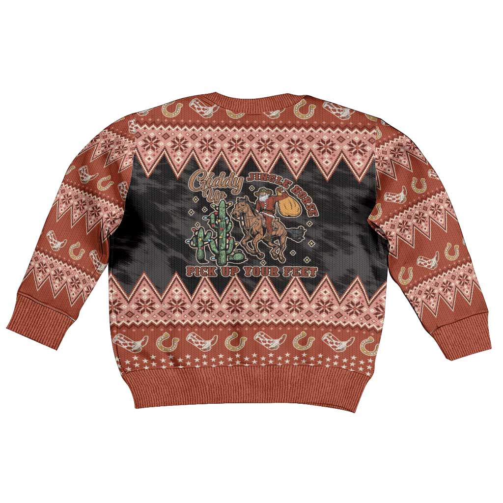 Howdy Christmas Cowboy Santa Kid Ugly Christmas Sweater Giddy Up Jingle Horse Pick Up Your Feet - Wonder Print Shop