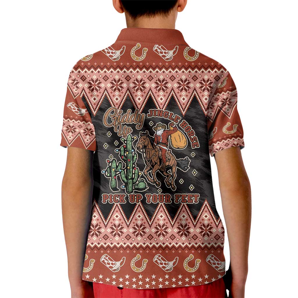 Howdy Christmas Cowboy Santa Kid Polo Shirt Giddy Up Jingle Horse Pick Up Your Feet - Wonder Print Shop