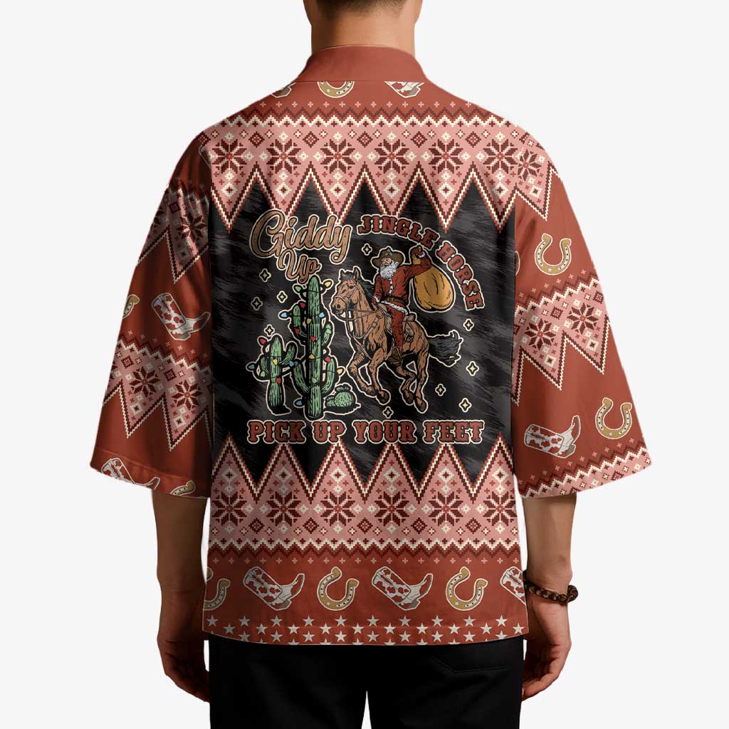 Howdy Christmas Cowboy Santa Kimono Giddy Up Jingle Horse Pick Up Your Feet - Wonder Print Shop