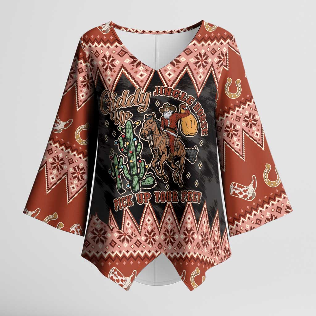 Howdy Christmas Cowboy Santa Kimono Sleeve Blouse Giddy Up Jingle Horse Pick Up Your Feet - Wonder Print Shop