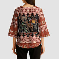 Howdy Christmas Cowboy Santa Kimono Sleeve Blouse Giddy Up Jingle Horse Pick Up Your Feet - Wonder Print Shop