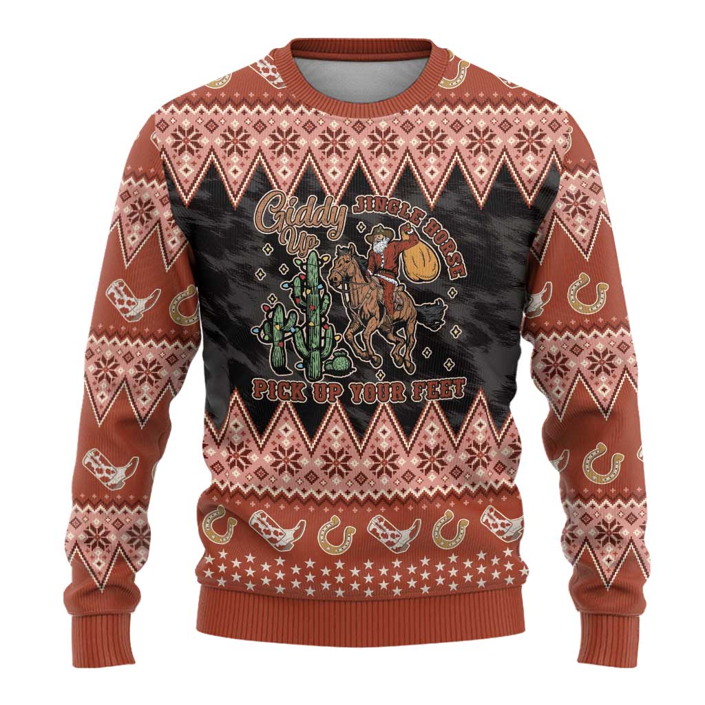 Howdy Christmas Cowboy Santa Ugly Christmas Sweater Giddy Up Jingle Horse Pick Up Your Feet - Wonder Print Shop